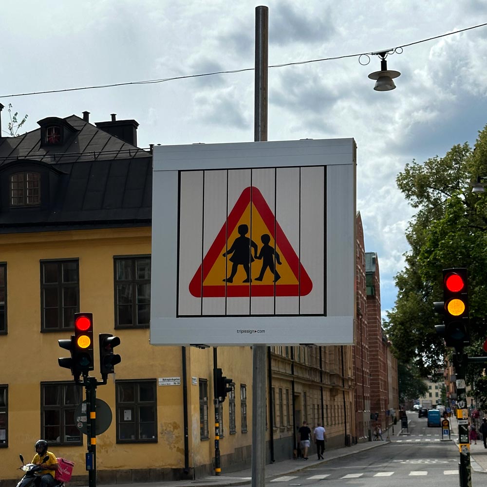 Pedestrian zone signs by Triplesign System for safer urban traffic control and clear guidance
