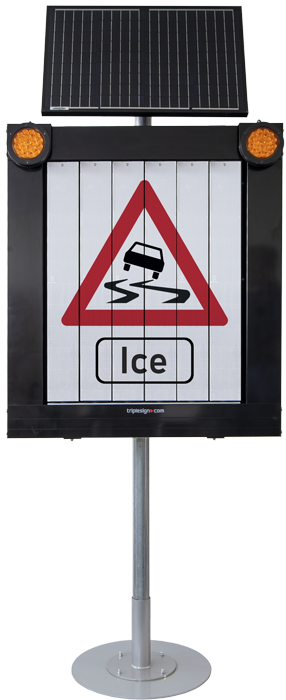 Sign signaling ice on road