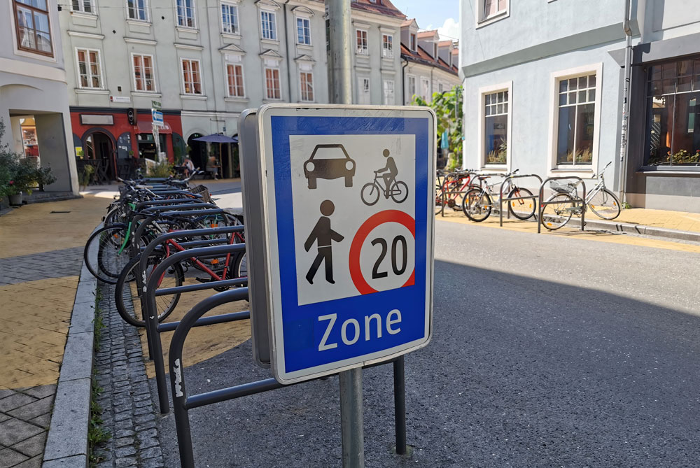 Pedestrian zone signs by Triplesign System for safer urban traffic control and clear guidance